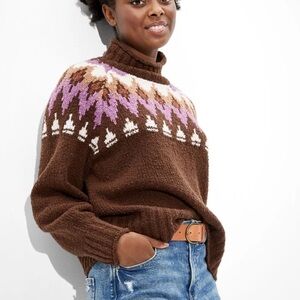 American Eagle Fair Isle Mock Neck Sweater XS NWT brown purple Winter Ski Cozy